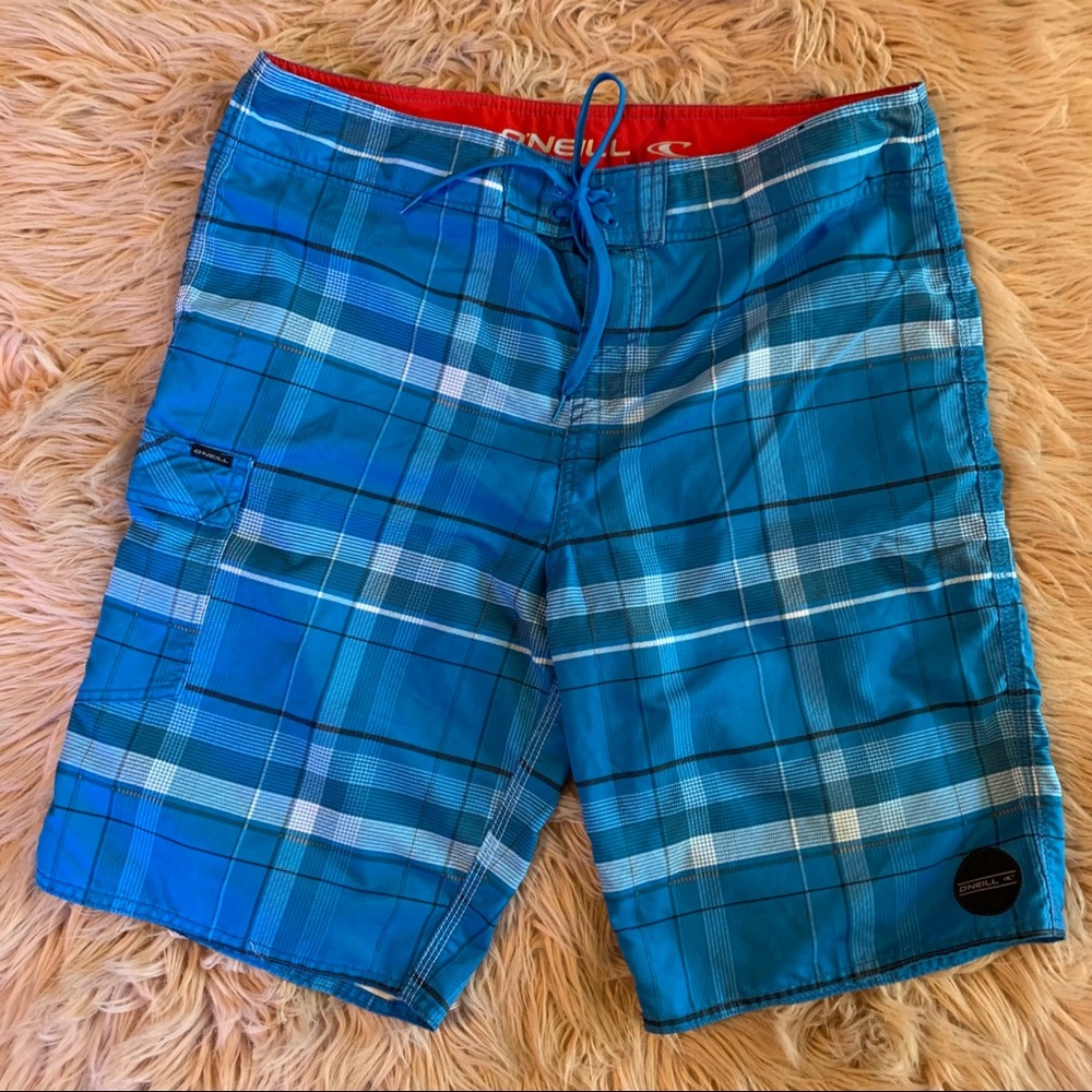 O’Neill Blue Plaid Men’s Swim Trunks size 34